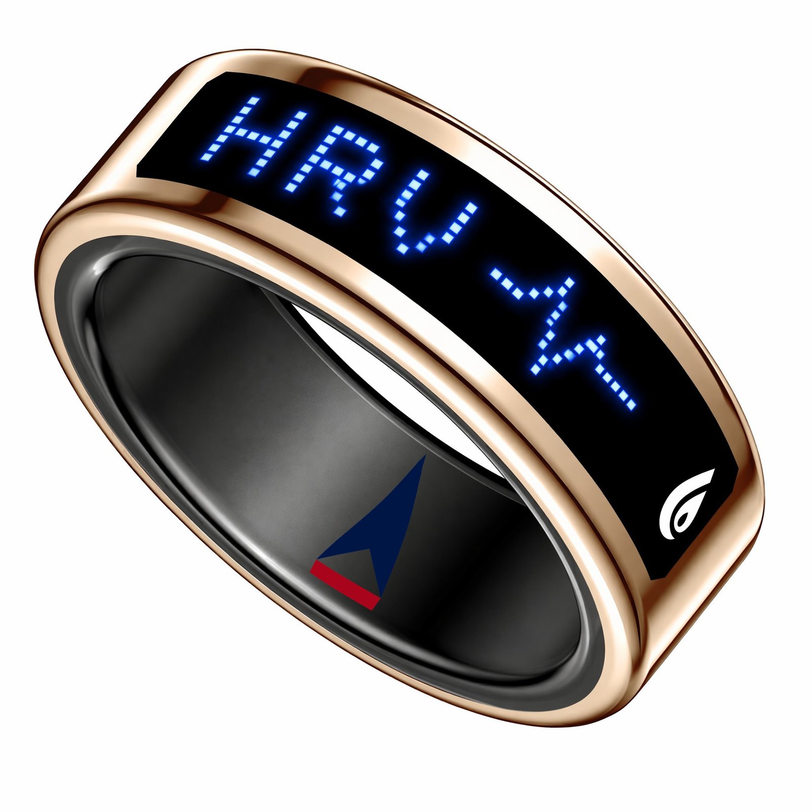 Ascension America SR16 smart ring in Bright Gold with blue LED display